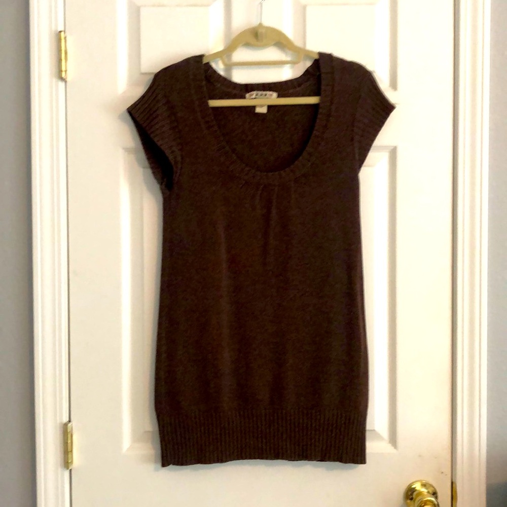 🌻5/35🌻 XXS | Brown Cap Short Sleeve Sweater Dress Stretchy Tunic Length Size L